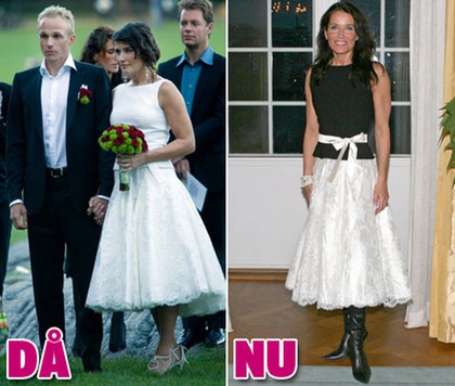 Agneta Sjödin gick på fest i sin bröllopsklänning