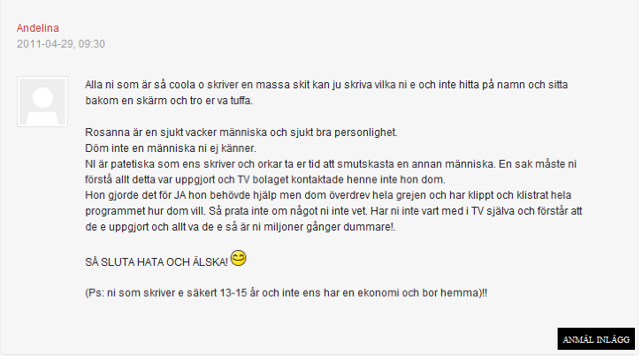 adelina stöttar rosanna!