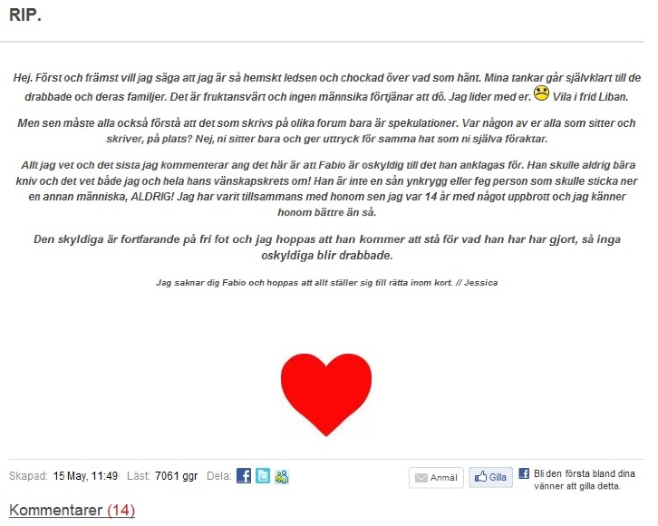 Jessica Laurens kille misstänkt för mord