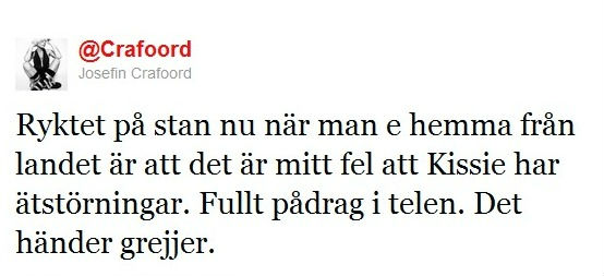Josefin twittrar om Kissies påstående