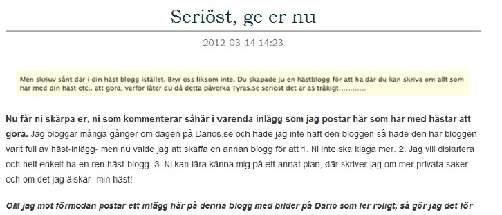 Tyra skriver för mycket om Dario i bloggen Tyra skriver för mycket om Dario i bloggen