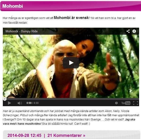 Foki kommer vara med i Mohombis musikvideo