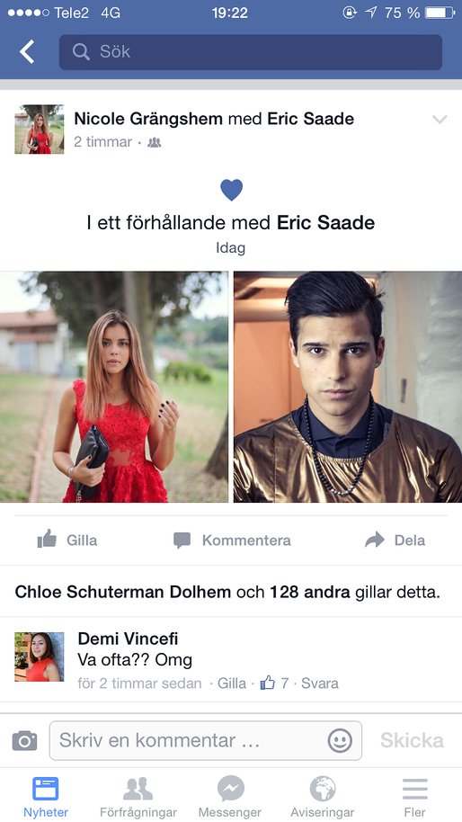 Officiellt på Facebook: Eric Saades kärlek är 18-åriga bloggerskan