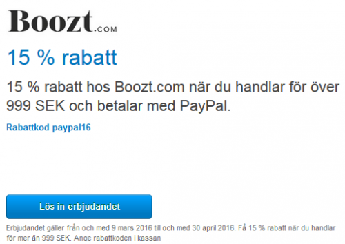 15% rabatt på Boozt med PayPal