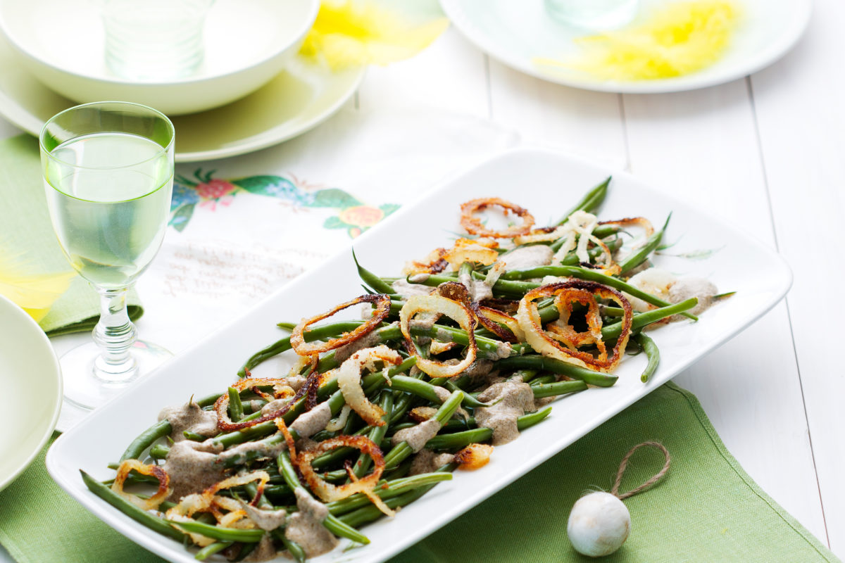 Haricots verts med rostad lök